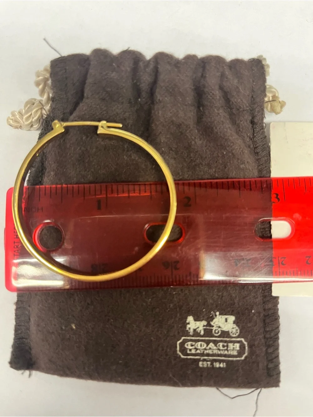 Coach Gold-Tone Hoop Earrings with Dust Bag & Care Booklet. Excellent Condition - Picture 6 of 6